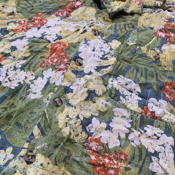 Caribbean Blues Men’s Hawaiian Shirt Size XL Green & Yellow Floral Vintage - Picture 5 of 6
